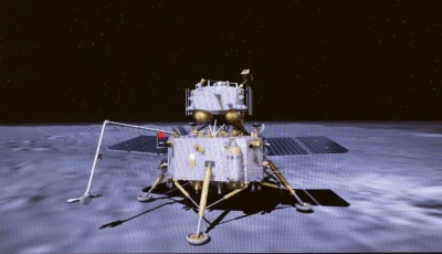 this image taken from video animation at beijing aerospace control center bacc on june 4 2024 shows the lander ascender combination of chang e 6 probe waiting to lift off from lunar surface photo xinhua