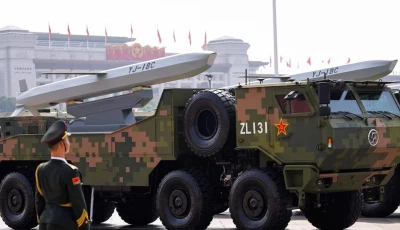 a member of the people s liberation army stands as strategic strike group displays yj 18c cruise missiles during a military parade to mark the 80th anniversary of the end of world war two in beijing china september 3 2025 photo reuters a member of the people s liberation army stands as strategic strike group displays yj 18c cruise missiles during a military parade to mark the 80th anniversary of the end of world war two in beijing china september 3 2025 photo reuters