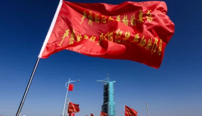 flags fly along the road near the launch pad for the long march 2f rocket ahead of the shenzhou 21 spaceflight mission to china s tiangong space station at the jiuquan satellite launch center near jiuquan gansu province china october 30 2025 photo reuters