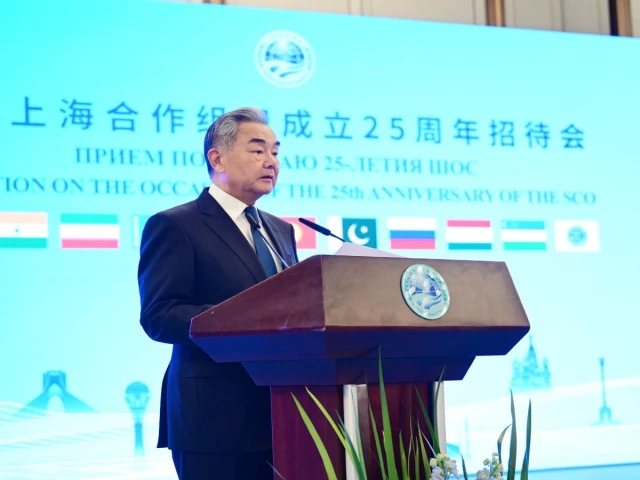 chinese fm wang yi addressing a reception celebrating the 25th anniversary of the shanghai cooperation organization in beijing photo chinese ministry of foreign affairs chinese fm wang yi addressing a reception celebrating the 25th anniversary of the shanghai cooperation organization in beijing photo chinese ministry of foreign affairs