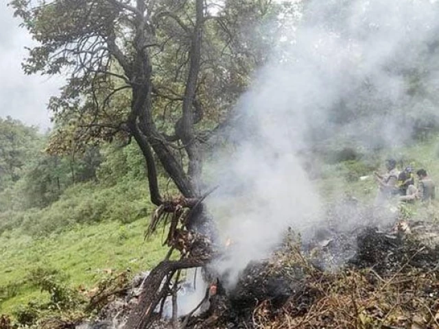 this handout photograph taken on june 15 2025 and released by the state disaster response force sdrf of india s uttarakhand state shows smoke billowing from the site of a chopper crash near gaurikund photo afp this handout photograph taken on june 15 2025 and released by the state disaster response force sdrf of india s uttarakhand state shows smoke billowing from the site of a chopper crash near gaurikund photo afp