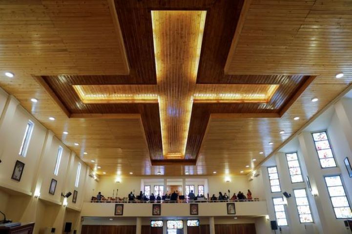 choir members practice at st joseph chaldean cathedral where pope francis will hold a mass ahead of his planned visit to iraq in baghdad iraq february 23 2021 reuters