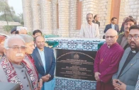 sindh assembly deputy speaker anthony naveed archaeology department dg abdul fattah sheikh and bishop kaleem john of the hyderabad diocese inaugurate the renovation project of kotri church photo express