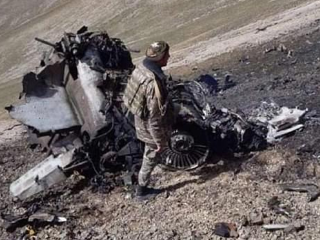 a view of what is said to be the wreckage of an su 25 warplane of the armenian airforce shot down during fighting over the breakaway region of nagorno karabakh in this handout picture released september 30 2020 photo armenian unified info centre handout via reuters