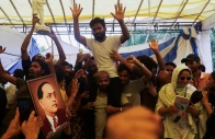 abhijeet dipke head of the cockroach janta party celebrates with supporters after the resignation of education minister dharmendra pradhan at jantar mantar in new delhi india july 25 2026 photo reuters
