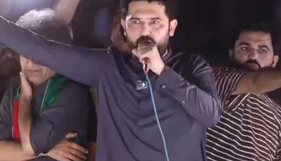khyber pakhtunkhwa chief minister sohail afridi addresses participants of the pti long march at manga bazaar in mardan on saturday screengrab