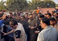 khyber pakhtunkhwa chief minister sohail afridi reacts amidst party supporters of pakistan s jailed former prime minister imran khan as they gather to visit him outside adiala jail in rawalpindi photo reuters