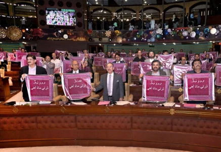 members of the sindh assembly display banners carrying the sindhi inscription sindh ji dharti munhinji maa the land of sindh is my mother during a session in karachi on thursday photo x sindhcmhouse members of the sindh assembly display banners carrying the sindhi inscription sindh ji dharti munhinji maa the land of sindh is my mother during a session in karachi on thursday photo x sindhcmhouse