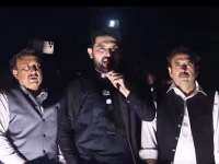 khyber pakhtunkhwa chief minister sohail afridi addresses participants of the pti long march at shabqadar chowk in charsadda on friday screengrab