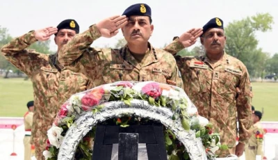 chief of army staff coas general syed asim munir pays tribute to the martyrs by laying a floral wreath at the martyrs monument during his visit to lahore garrison on thursday may 9 2024 photo ispr