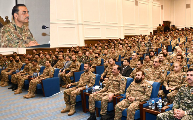 coas gen asim munir is addressing the officers during a visit to the corps headquarters peshawar on saturday photo ispr