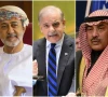 sultan haitham bin tariq of oman l prime minister shehbaz sharif c and kuwaiti crown prince sheikh sabah al khaled photos file