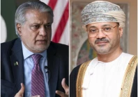 foreign minister ishaq dar l and oman s foreign minister badr bin hamad al busaidi photos file