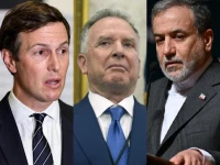 a combination of photos shows us president donald trump s son in law jared kushner and special envoy steve witkoff alongside iran s foreign minister abbas araghchi photo afp