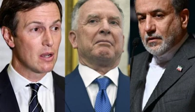 a combination of photos shows us president donald trump s son in law jared kushner and special envoy steve witkoff alongside iran s foreign minister abbas araghchi photo afp