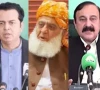 combined image of minister of state for interior talal chaudhry left jamiat ulema e islam fazl chief maulana fazlur rehman centre and parliamentary affairs minister tariq fazal chaudhry right photos file