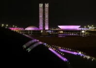slogans are projected by greenpeace activists onto brazil s national congress to urge cop30 negotiators to protect forests and the amazon as part of efforts to combat the climate crisis in brasilia brazil october 11 2025 photo reuters
