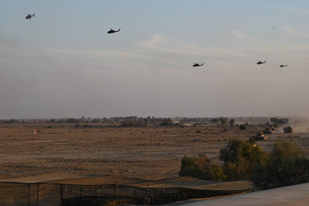 Helicopters pictured here during an operation at Khairpur Tamewali. SOURCE: ISPR