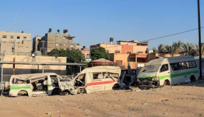 heavily damaged ambulances lie outside the nasser hospital in khan yunis in the southern gaza strip on july 11 2025 photo afp