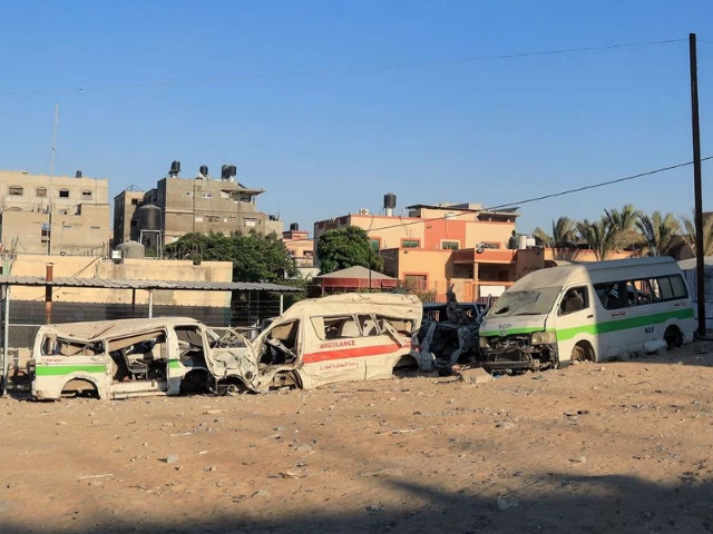 heavily damaged ambulances lie outside the nasser hospital in khan yunis in the southern gaza strip on july 11 2025 photo afp heavily damaged ambulances lie outside the nasser hospital in khan yunis in the southern gaza strip on july 11 2025 photo afp