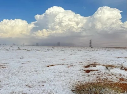 heavy rain hailstorm turn saudi desert white in rare weather phenomenon