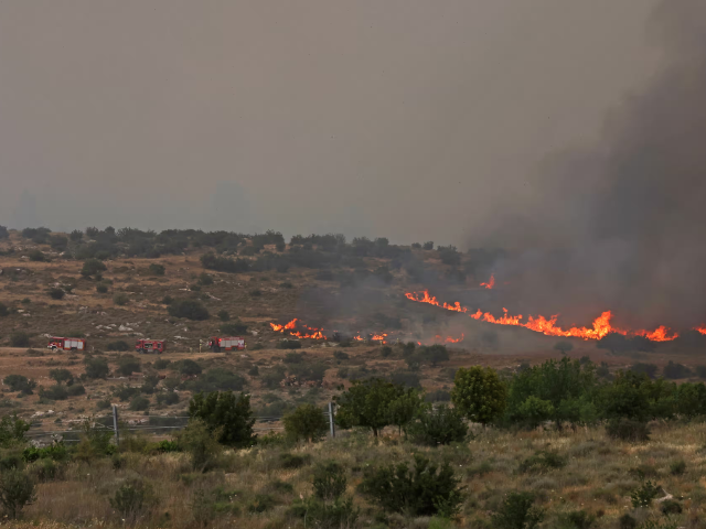 Flames engulf vegetation during a forest fire near the central Israeli town of Bet Shemesh on 30 April, 2025. Photograph: Ahmad Gharabli/AFP/Getty Images