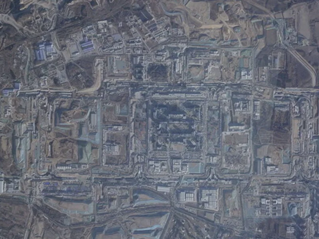 Satellite images of the base, about 20 miles south-west of the Chinese capital, show a 1,500-acre construction site Credit: Planet Labs