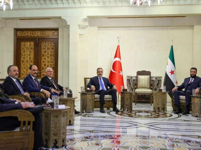 turkish foreign minister hakan fidan 2 r meets with syria s interim president ahmed al sharaa in damascus on march 13 2025 turkish foreign ministry press service handout via afp turkish foreign minister hakan fidan 2 r meets with syria s interim president ahmed al sharaa in damascus on march 13 2025 turkish foreign ministry press service handout via afp