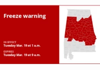 freeze warning to affect north alabama on friday