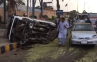 one killed two injured in multi vehicle crash on karachi s shahrah e faisal