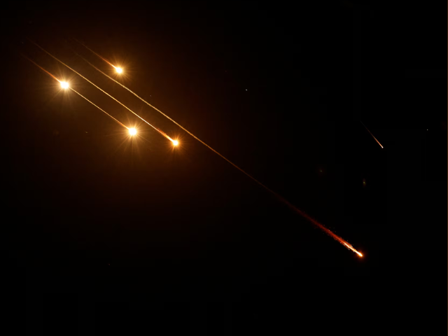 Missiles launched from Iran are seen from Tubas, in the Israeli-occupied West Bank, June 13. REUTERS/ Raneen Sawafta