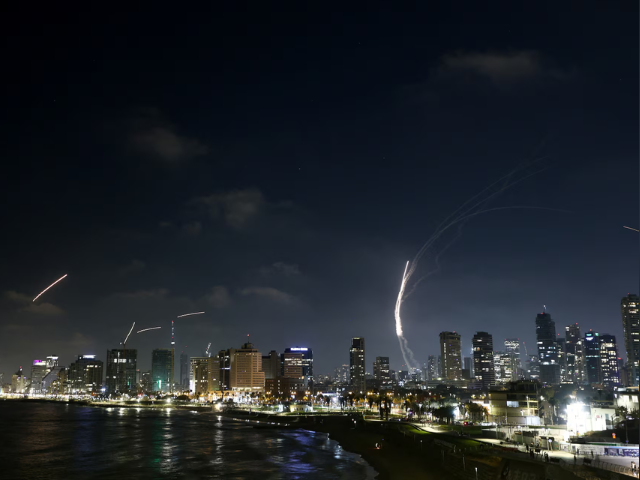 Missiles launched from Iran are intercepted as seen from Tel Aviv, Israel, June 13. REUTERS/Jamal Awad