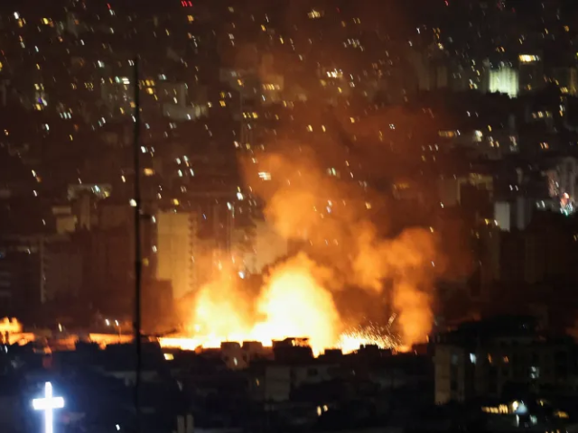 Smoke and flames rise following an Israeli attack on Beirut’s southern suburbs on June 5, 2025 [Mohamed Azakir/Reuters] (Reuters)