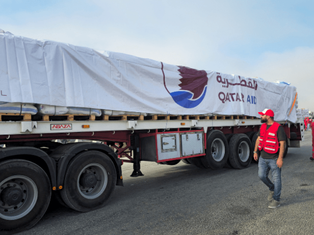 Trucks carrying aid line up near the Rafah border crossing between Egypt and the Gaza Strip, amid the ongoing conflict between Israel and Hamas, in Rafah, Egypt on July 28, 2025. — Reuters