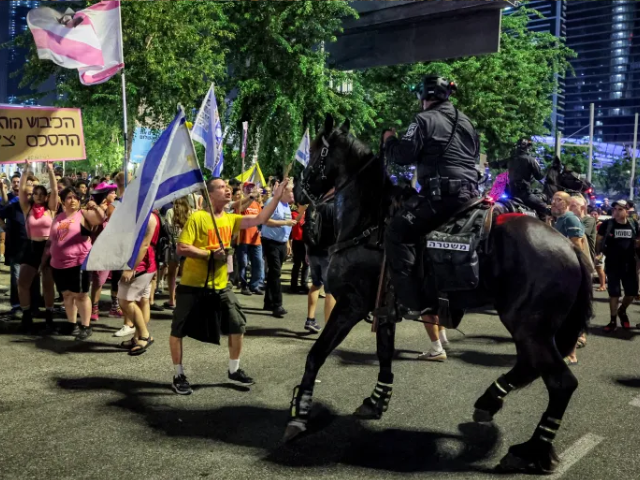 Protesters gathered outside the Defense Ministry headquarters in Tel Aviv, calling on Israelis to refuse to follow orders to seize Gaza City, The Times of Israel reported-AFP]