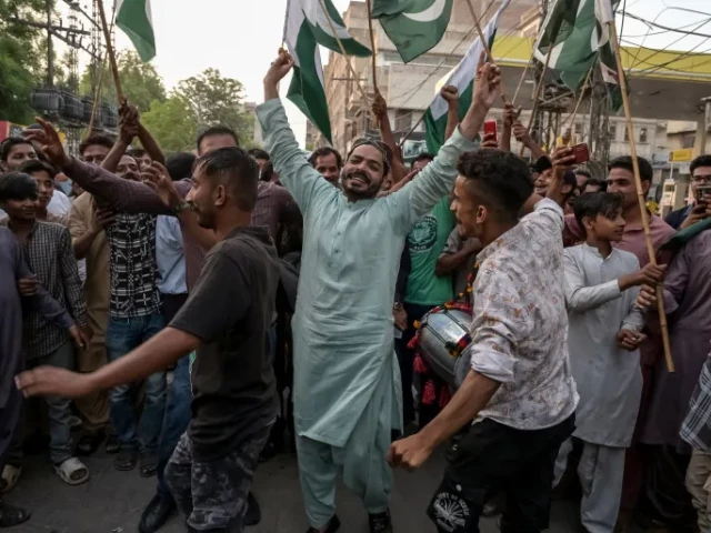 pakistani people celebrate after the ceasefire between pakistan and india in hyderabad sindh province on saturday akram shahid afp
