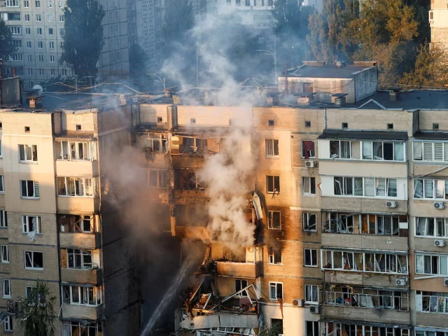 emergency workers extinguish a fire in an apartment building that was damaged during a russian drone strike amid russia s attack on ukraine in kyiv ukraine september 7 2025 photo reuters emergency workers extinguish a fire in an apartment building that was damaged during a russian drone strike amid russia s attack on ukraine in kyiv ukraine september 7 2025 photo reuters