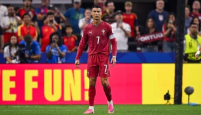 portugal forward ronaldo looks on during a round of 16 match between spain and portugal in the 2026 fifa world cup at dallas stadium reuters