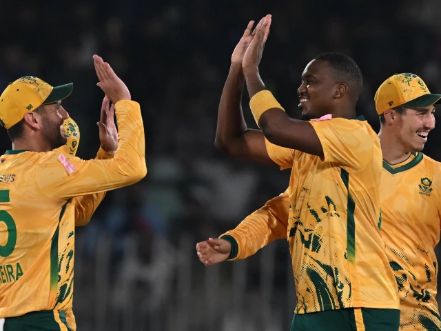 south africa s lungi ngidi 2r celebrates with teammates after taking the wicket of pakistan s hasan nawaz not pictured during the first twenty20 international cricket match at the rawalpindi cricket stadium in rawalpindi on october 28 2025 photo afp south africa s lungi ngidi 2r celebrates with teammates after taking the wicket of pakistan s hasan nawaz not pictured during the first twenty20 international cricket match at the rawalpindi cricket stadium in rawalpindi on october 28 2025 photo afp