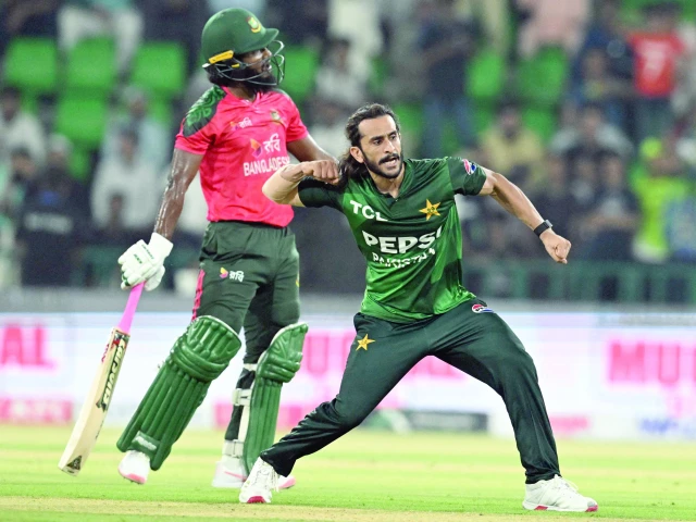 pacer hasan ali celebrates after taking wicket of bangladesh s jaker ali l during the first twenty20 international match between pakistan and bangladesh at the gaddafi stadium in lahore photo afp pacer hasan ali celebrates after taking wicket of bangladesh s jaker ali l during the first twenty20 international match between pakistan and bangladesh at the gaddafi stadium in lahore photo afp