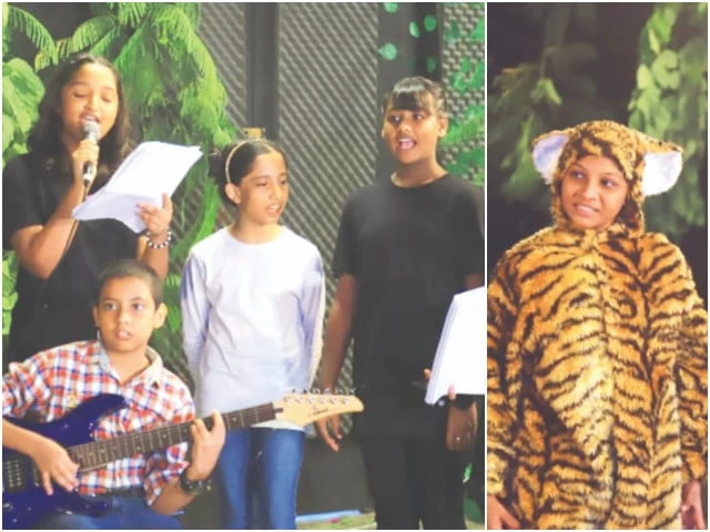 sher khan on the prowl looking for a man cub as the chorus narrates passage from the jungle book on napa s stage photos express