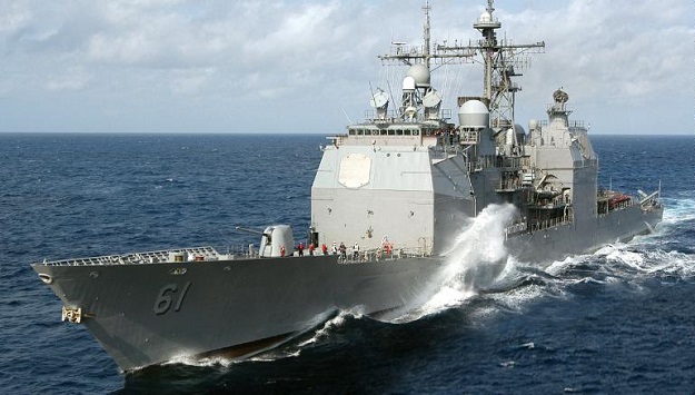 The Guided Missle Cruiser USS Monterey (CG-61) prepares to engage in a Fueling At Sea (FAS) with USS George Washington. PHOTO COURTESY: CNN
