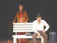 artists display their skills in the play mulaqat or meeting which went on stage at arts council of pakistan on sunday photo express