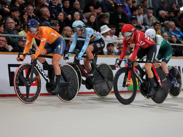 netherlands lorena wiebes leads the pack during the women s omnium iv event final at the 2025 uci track world championships in the penalolen velodrome in santiago photo afp netherlands lorena wiebes leads the pack during the women s omnium iv event final at the 2025 uci track world championships in the penalolen velodrome in santiago photo afp