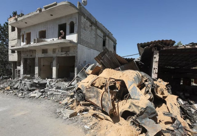 damaged building amid ongoing cross border hostilities between hezbollah and israeli forces in houla village lebanon june 3 2024 photo reuters damaged building amid ongoing cross border hostilities between hezbollah and israeli forces in houla village lebanon june 3 2024 photo reuters