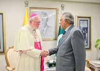 deputy prime minister and foreign minister ishaq dar meets the secretary for relations with states of the holy see archbishop paul richard gallagher in islamabad october 9 2026 photo foreignoffice x