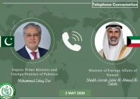 deputy prime minister and foreign minister ishaq dar on may 2 spoke with kuwaiti foreign minister sheikh jarrah jaber al ahmed al sabah photo mofa x