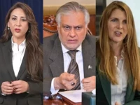 combined image of united states charg d affaires natalie baker left deputy prime minister and foreign minister ishaq dar middle and united kingdom high commissioner to pakistan jane marriott right photos file