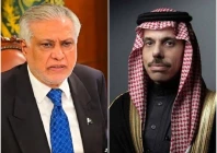 dpm ishaq dar l and saudi foreign minister prince faisal bin farhan al saud photos file