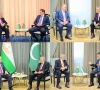 deputy prime minister and foreign minister ishaq dar holding meetings on the sidelines of the shanghai cooperation organisation council of foreign minister s meeting in cholpon ata krgyzstan with belarusian foreign minister maxim ryzhenkov top left foreign minister of kazakhstan yermek kosherbayev top right foreign minister of tajikistan sirojiddin muhriddin bottom left and foreign minister of uzbekistan bakhtiyor saidov bottom right on july 25 2026 photos mofa x